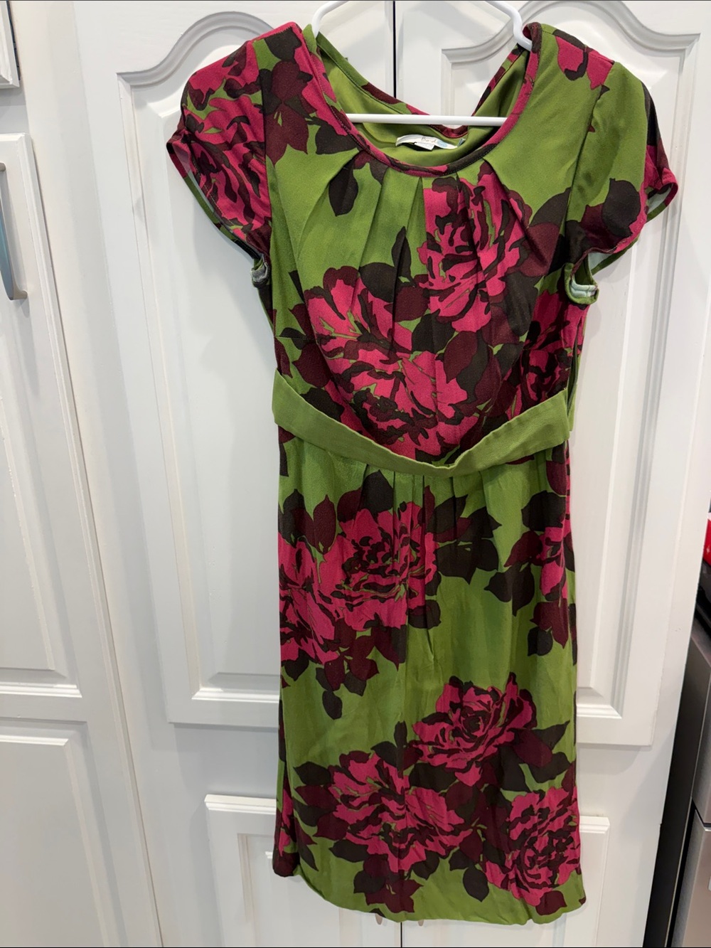 Boden Green, Pink & Brown Floral Belted Casual Dress